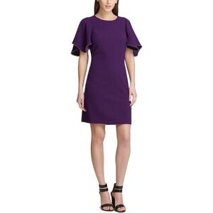 NWT DKNY Sheath Dress Flutter Sleeves in Purple Size 6